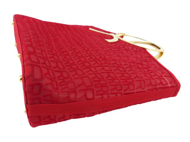 【30％OFF★週末タイムSALE】ロベルタ・ディ・カメリーノ Roberta di Camerino ハンドバッグR柄 Rモチーフハンドル レッド ゴールド レディース 中古_3