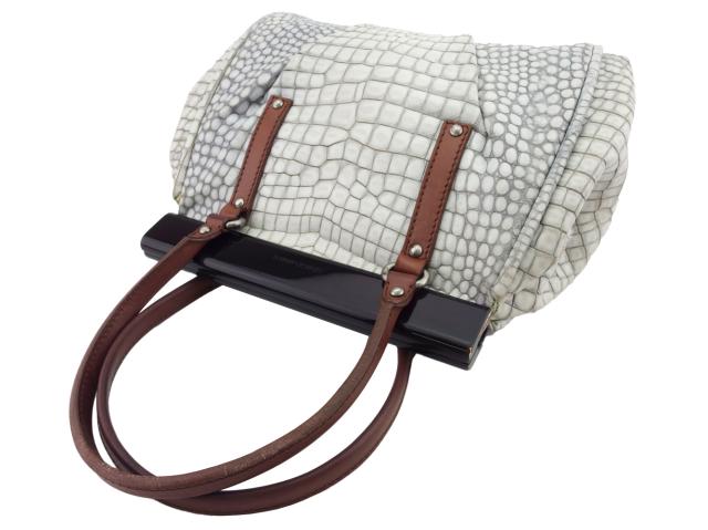 ジョルジオアルマーニ GIORGIO ARMANI ハンドバッグ クロコ調 ホワイト