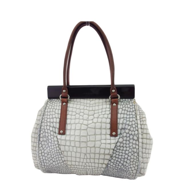 ジョルジオアルマーニ GIORGIO ARMANI ハンドバッグクロコ調 ホワイト 白 グレー 灰色 ブラウン系 レディース 中古