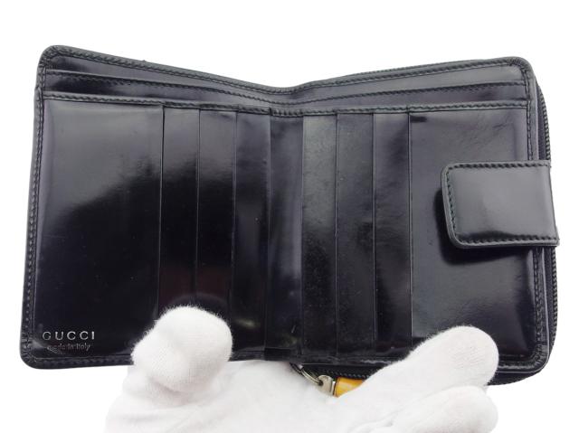 グッチ GUCCI 二つ折り財布バンブーチャーム ブラック ベージュ シルバー レディース 中古_4