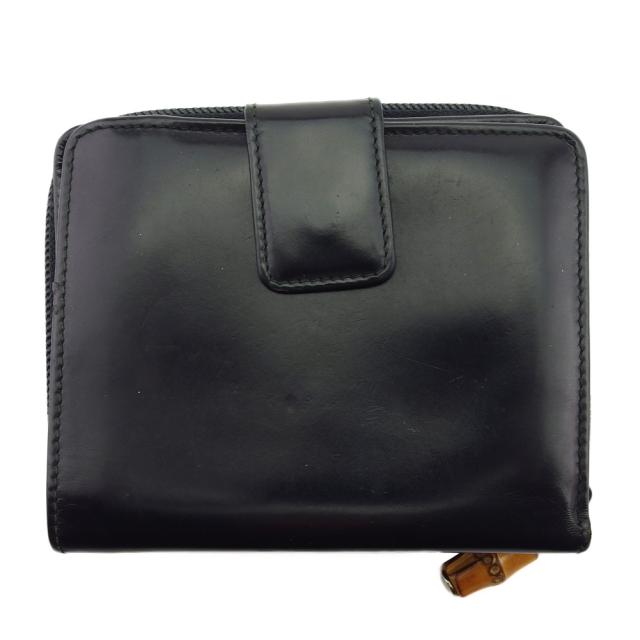 【BIGお買い物ラリー★30%OFFセール中】グッチ GUCCI 二つ折り財布バンブーチャーム ブラック ベージュ シルバー レディース 中古