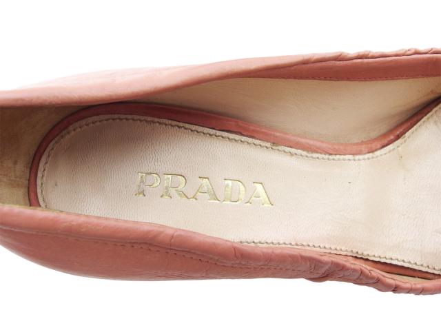 【30％OFF★週末タイムSALE】プラダ PRADA パンプスリボンモチーフ ♯35ハーフ ラウンドトゥ ピンク ゴールド レディース 中古