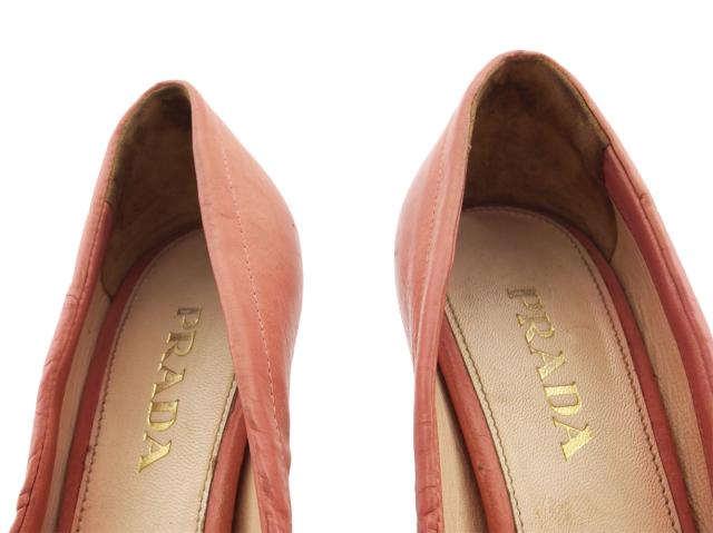 【30％OFF★週末タイムSALE】プラダ PRADA パンプスリボンモチーフ ♯35ハーフ ラウンドトゥ ピンク ゴールド レディース 中古