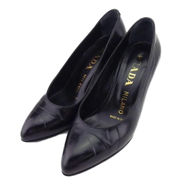 【BIGお買い物ラリー★30%OFFセール中】プラダ PRADA パンプスアーモンドトゥ ♯34ハーフ ハイヒール ブラック レディース 中古