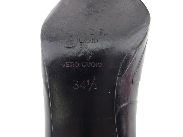 【GWタイムセール】プラダ PRADA パンプスアーモンドトゥ ♯34ハーフ ハイヒール ブラック レディース 中古_6