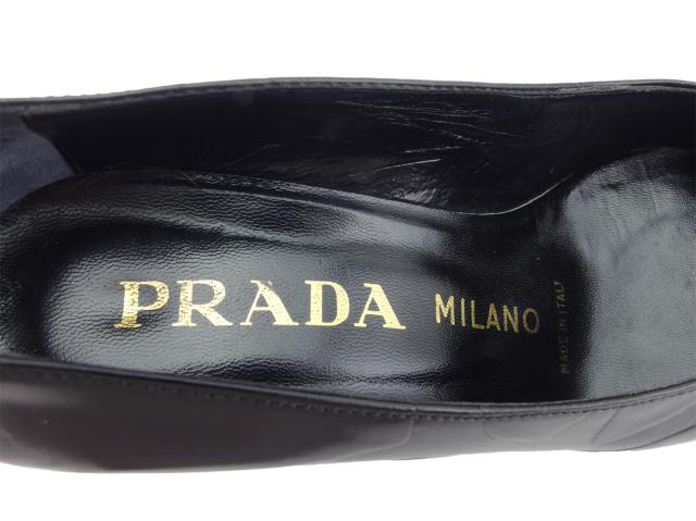 【GWタイムセール】プラダ PRADA パンプスアーモンドトゥ ♯34ハーフ ハイヒール ブラック レディース 中古_7