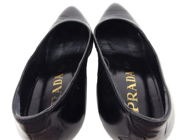 【GWタイムセール】プラダ PRADA パンプスアーモンドトゥ ♯34ハーフ ハイヒール ブラック レディース 中古_8