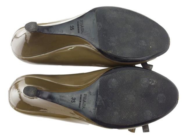プラダ PRADA パンプスリボン ♯35 ウェッジソール グリーン ブラウン レディース 中古_5