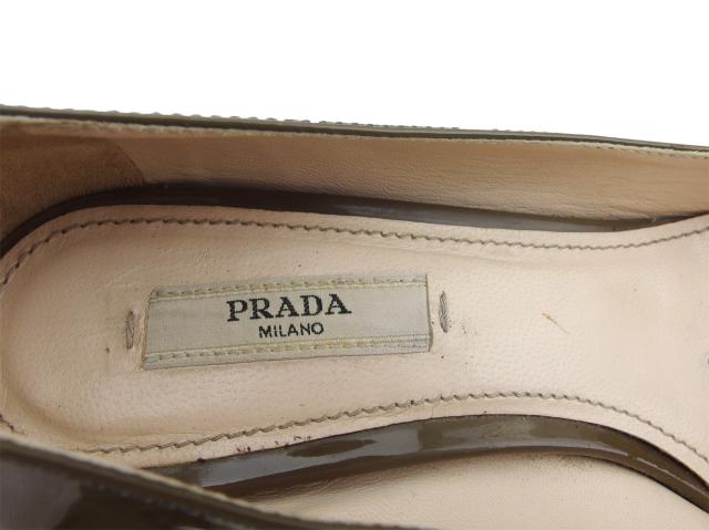 プラダ PRADA パンプスリボン ♯35 ウェッジソール グリーン ブラウン レディース 中古_7