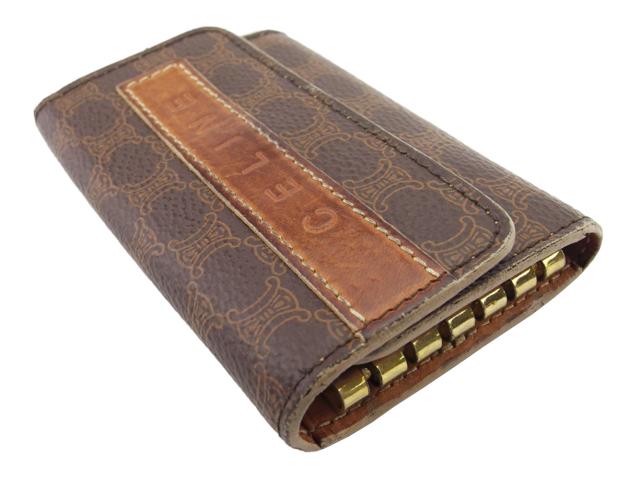 【30％OFF★週末タイムSALE】セリーヌ CELINE キーケースマカダム ブラウン ベージュ ゴールド レディース 中古_2