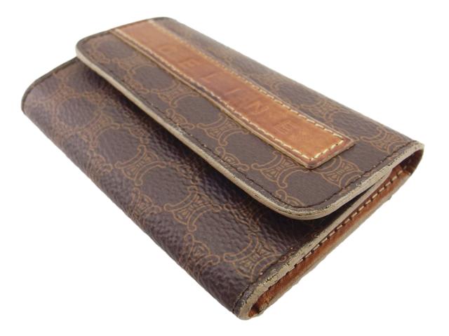 【30％OFF★週末タイムSALE】セリーヌ CELINE キーケースマカダム ブラウン ベージュ ゴールド レディース 中古_3