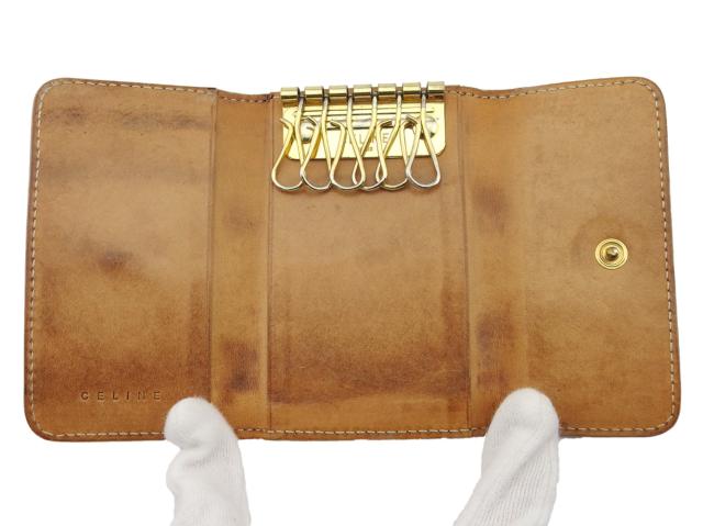 【30％OFF★週末タイムSALE】セリーヌ CELINE キーケースマカダム ブラウン ベージュ ゴールド レディース 中古_4