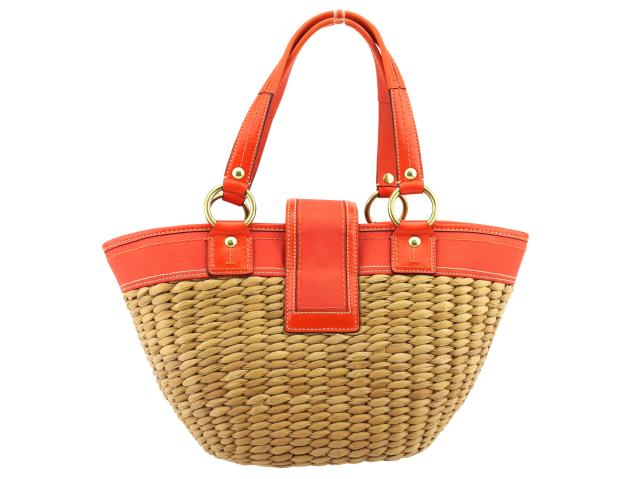 コーチ COACH トートバッグターンロック レザータグ付き ベージュ オレンジ ゴールド レディース 中古_1