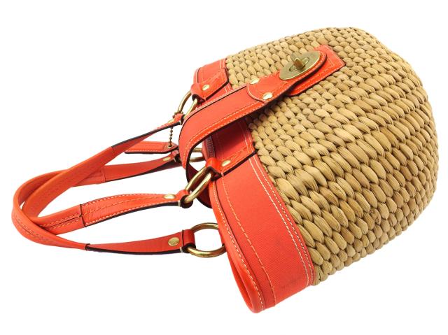 コーチ COACH トートバッグターンロック レザータグ付き ベージュ オレンジ ゴールド レディース 中古_2
