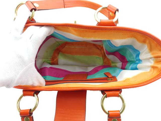 コーチ COACH トートバッグターンロック レザータグ付き ベージュ オレンジ ゴールド レディース 中古_5