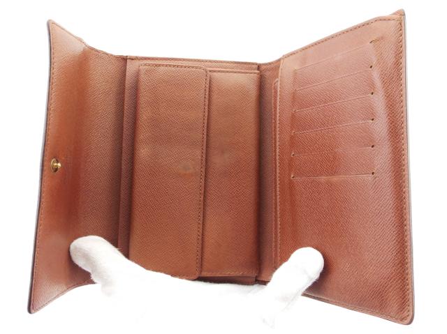【30％OFF★週末タイムSALE】ルイ・ヴィトン LOUIS VUITTON 三つ折り財布モノグラム ポルトトレゾールエテュイパピエ ブラウン ベージュ ゴールド レディース 中古