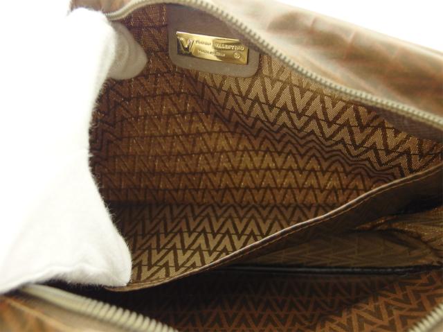 【30％OFF★週末タイムSALE】マリオ・ヴァレンティノ MARIO VALENTINO ショルダーバッグV柄 ブラウン ゴールド レディース 中古