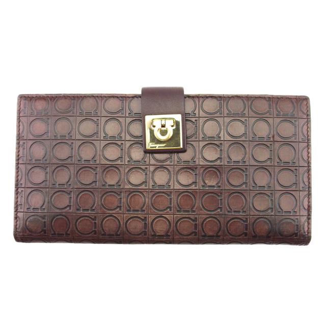 【BIGお買い物ラリー★30%OFFセール中】サルヴァトーレフェラガモ Salvatore Ferragamo 長財布ガンチーニ ブラウン ゴールド レディース 中古