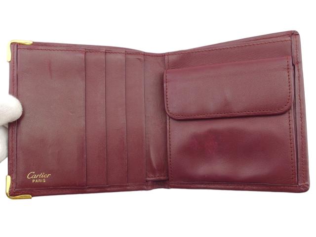 カルティエ CARTIER 二つ折り財布マストライン ボルドー ゴールド レディース 中古_4