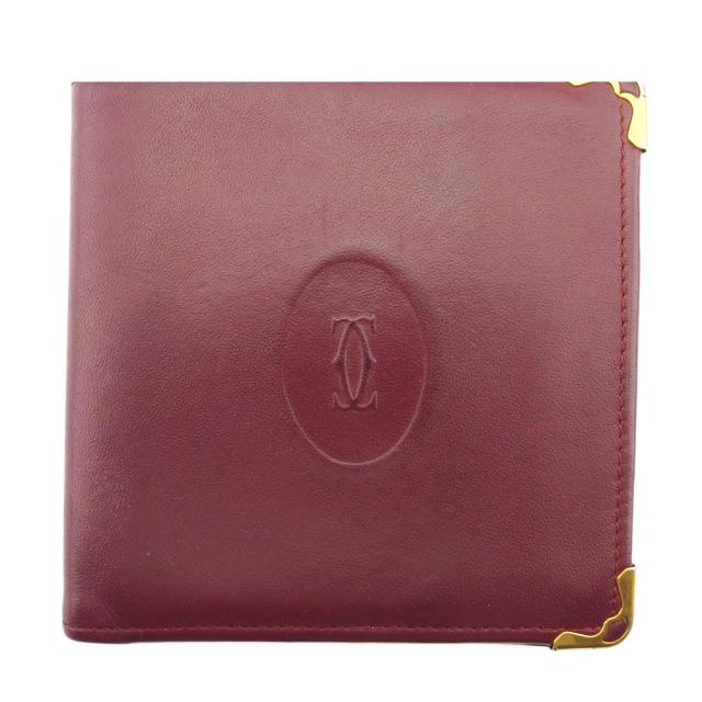 【X'masセール★30%OFF】カルティエ CARTIER 二つ折り財布マストライン ボルドー ゴールド レディース 中古