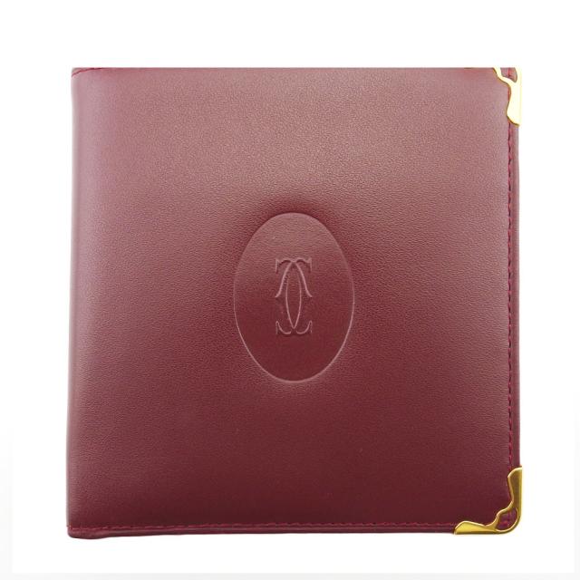 【BIGお買い物ラリー★30%OFFセール中】カルティエ CARTIER 二つ折り財布マストライン ボルドー ゴールド レディース 中古