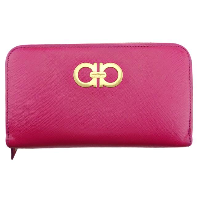 【X'masセール★30%OFF】サルヴァトーレフェラガモ Salvatore Ferragamo 長財布ガンチーニ ピンク ゴールド レディース 中古