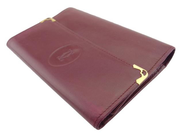 【GWタイムセール】カルティエ CARTIER 三つ折り財布マストライン ボルドー ゴールド レディース 中古_2