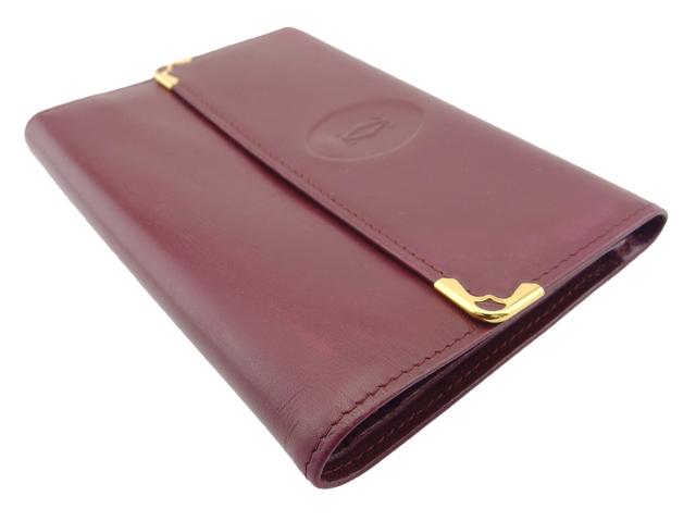 【GWタイムセール】カルティエ CARTIER 三つ折り財布マストライン ボルドー ゴールド レディース 中古_3