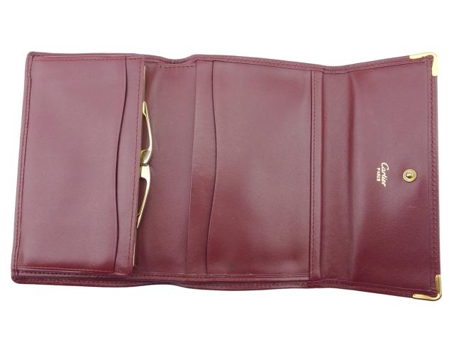カルティエ CARTIER 三つ折り財布 マストライン ボルドー ゴールド