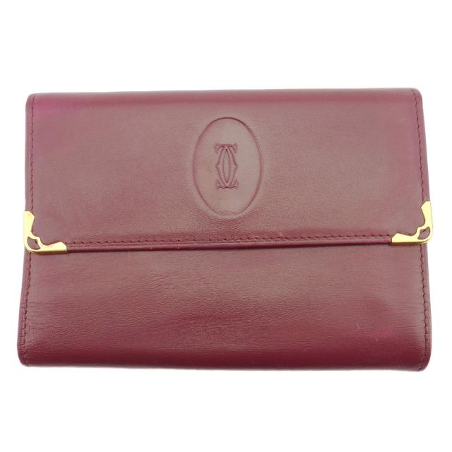 【BIGお買い物ラリー★30%OFFセール中】カルティエ CARTIER 三つ折り財布マストライン ボルドー ゴールド レディース 中古