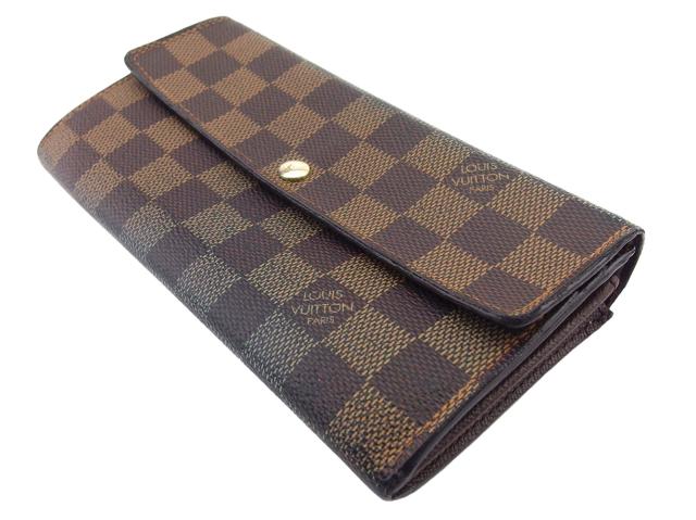 【30％OFF★週末タイムSALE】ルイ・ヴィトン LOUIS VUITTON 長財布ダミエ ポルトフォイユサラ ブラウン ベージュ ゴールド レディース 中古