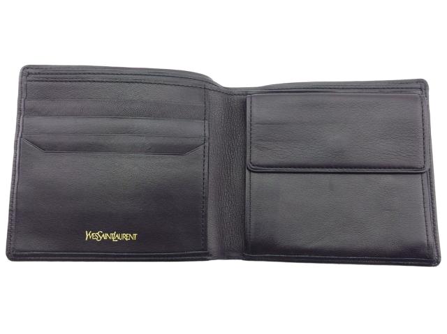 【30％OFF★週末タイムSALE】サンローラン SAINT LAURENT 二つ折り財布YSLロゴ ブラック レディース 中古