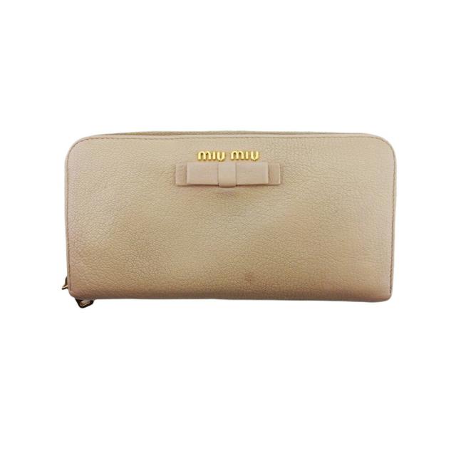 【BIGお買い物ラリー★30%OFFセール中】ミュウミュウ MIUMIU 長財布リボン フィオッコ ピンク ベージュ ゴールド レディース 中古