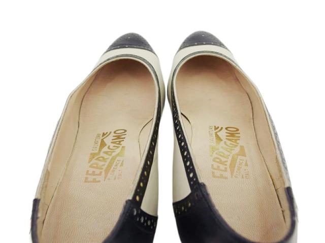 【ウィンターSALE★30%OFF】サルヴァトーレフェラガモ Salvatore Ferragamo パンプスパンチングレザー ♯5C バイカラー ベージュ ブラック レディース 中古