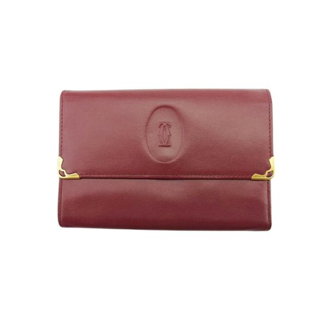 【BIGお買い物ラリー★30%OFFセール中】カルティエ CARTIER 三つ折り財布マストライン ボルドーゴールド レディース 中古