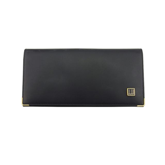 【X'masセール★30%OFF】ダンヒル Dunhill 長財布 ロゴプレート ブラック　ゴールド レディース 中古