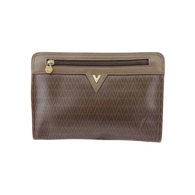 【BIGお買い物ラリー★30%OFFセール中】マリオ・ヴァレンティノ MARIO VALENTINO クラッチバッグVマーク ブラウンベージュゴールド レディース 中古