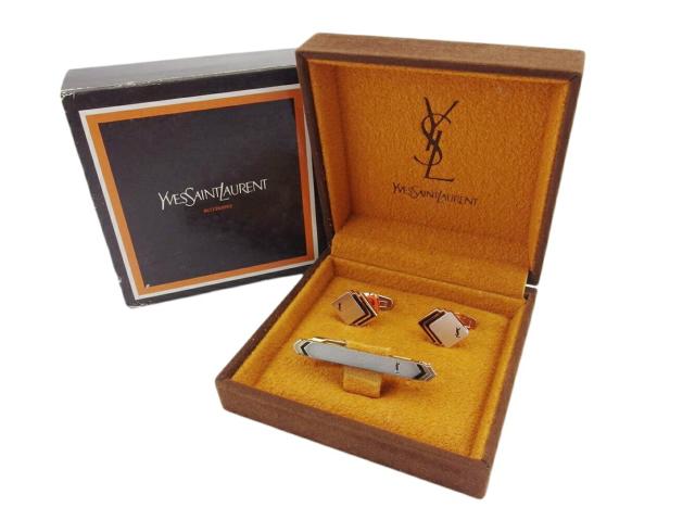 サンローラン SAINT LAURENT カフス2アイテムセット YSLロゴ　スウィヴル式 ワニロ式 シルバー ゴールド ブラック レディース 中古_8