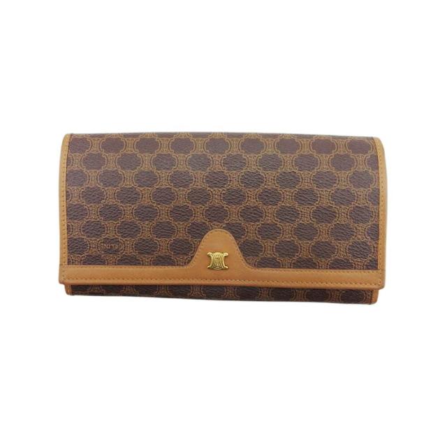 【X'masセール★30%OFF】セリーヌ CELINE 長財布マカダム ブラウン ベージュ ゴールド レディース 中古