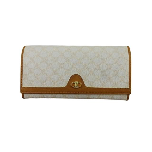 【BIGお買い物ラリー★30%OFFセール中】セリーヌ CELINE 長財布マカダム ホワイト 白 ライトブラウン ゴールド レディース 中古
