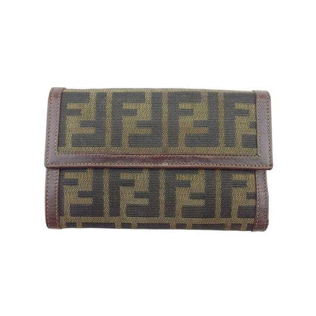 【BIGお買い物ラリー★30%OFFセール中】フェンディ FENDI 三つ折り財布ズッカ ブラウンブラック レディース 中古