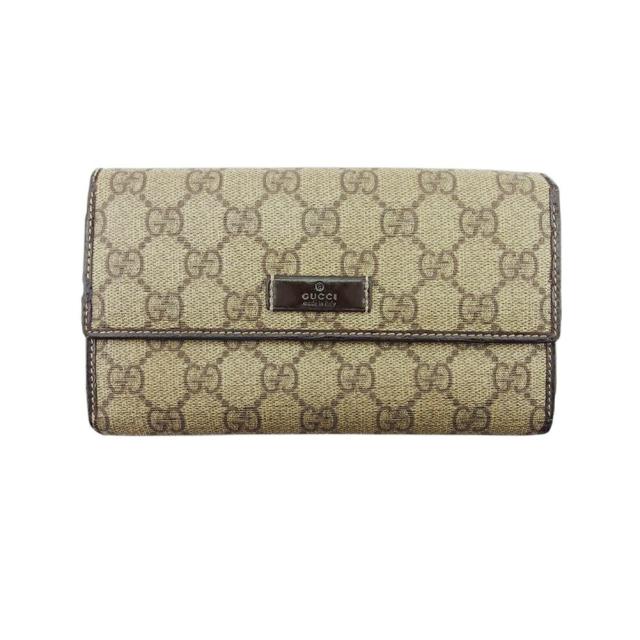 【BIGお買い物ラリー★30%OFFセール中】グッチ GUCCI 三つ折り財布GGプラス GGスプリーム ベージュ ブラウン レディース 中古