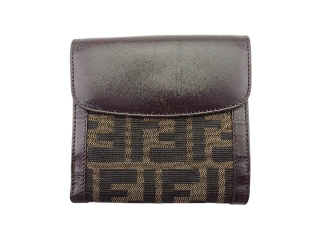 フェンディ FENDI 二つ折り財布ズッカ ブラウン　ブラック　ライトブラウン レディース 中古_1