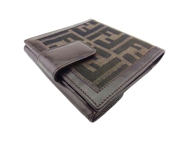 フェンディ FENDI 二つ折り財布ズッカ ブラウン　ブラック　ライトブラウン レディース 中古_2