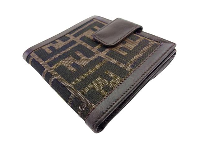 フェンディ FENDI 二つ折り財布ズッカ ブラウン　ブラック　ライトブラウン レディース 中古_3