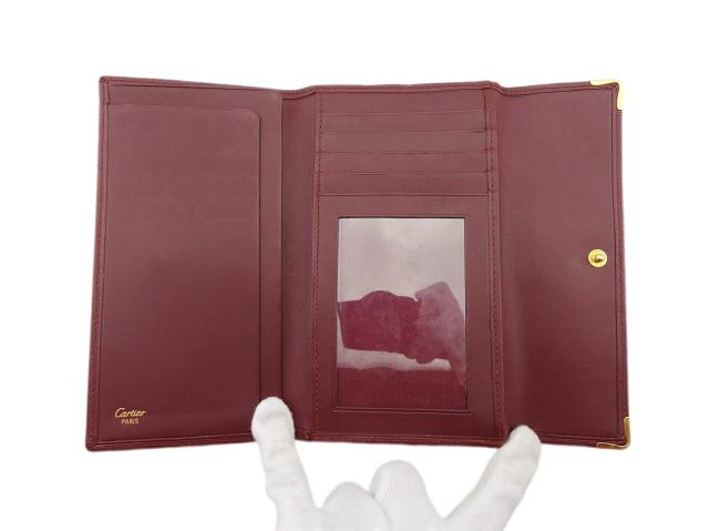 カルティエ CARTIER 三つ折り財布マストライン ボルドー レディース 中古_4