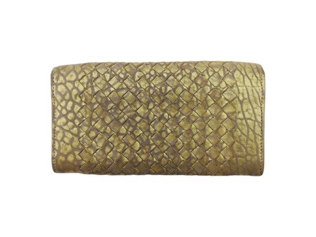 【30％OFF★週末タイムSALE】ボッテガヴェネタ BOTTEGAVENETA 長財布イントレチャート ゴールド グレー 灰色 ベージュ レディース 中古_1