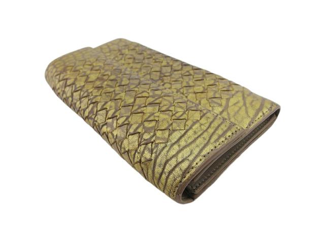 【30％OFF★週末タイムSALE】ボッテガヴェネタ BOTTEGAVENETA 長財布イントレチャート ゴールド グレー 灰色 ベージュ レディース 中古_2