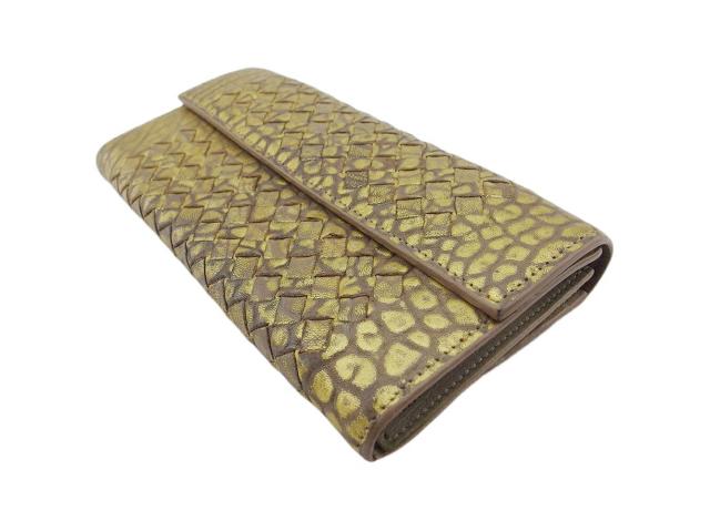 【30％OFF★週末タイムSALE】ボッテガヴェネタ BOTTEGAVENETA 長財布イントレチャート ゴールド グレー 灰色 ベージュ レディース 中古_3