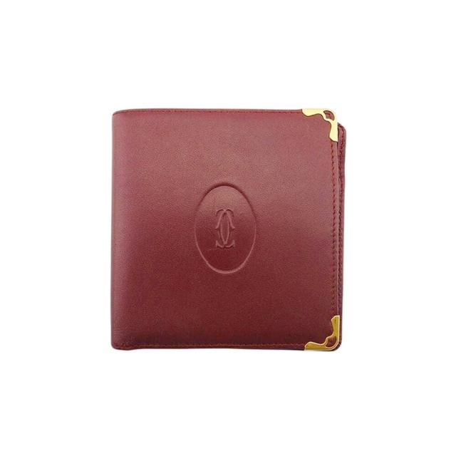 【X'masセール★30%OFF】カルティエ CARTIER 二つ折り財布マストライン ボルドー ゴールド レディース 中古